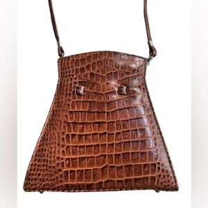 Fabio Dericci Brown Faux Crocodile Trapezoid Leather Crossbody / Clutch